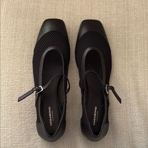 Vagabond Black Mesh Mary Jane Flats with Ankle Strap
